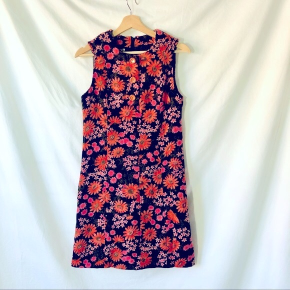 VINTAGE 1960s Vivid Hanae Mori Designer Mod A-Line GoGo Shift Dress XS S - Picture 3 of 13